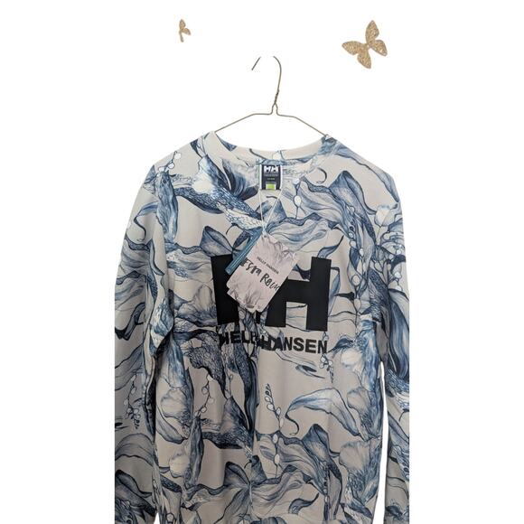 Helly Hansen Logo Crew ESRA Women’s Sweatshirt Size Medium Blue Gray Floral - Picture 4 of 5